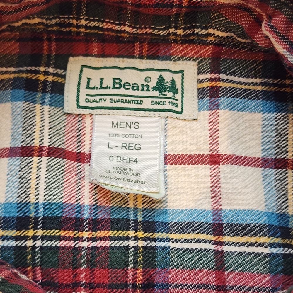 L.L.Bean Men's Large Reg Plaid Button Front Flannel Shirt 100% Cotton Long... - Picture 3 of 7